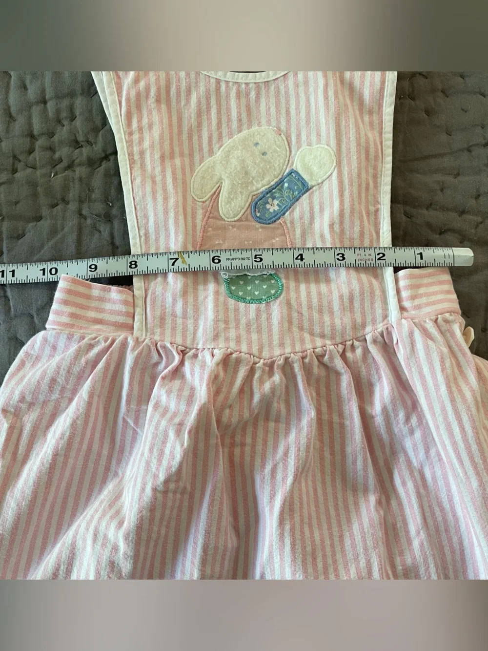 Vintage Ruth Scharf Pink White Striped Girls Overall Dress Bunny Appliqué 4T